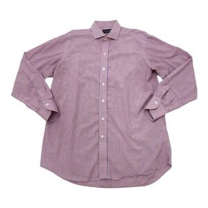 Ledbury Fine Shirtmaker Mens 17 43cm Red White Blue Gingham Button Front Shirt